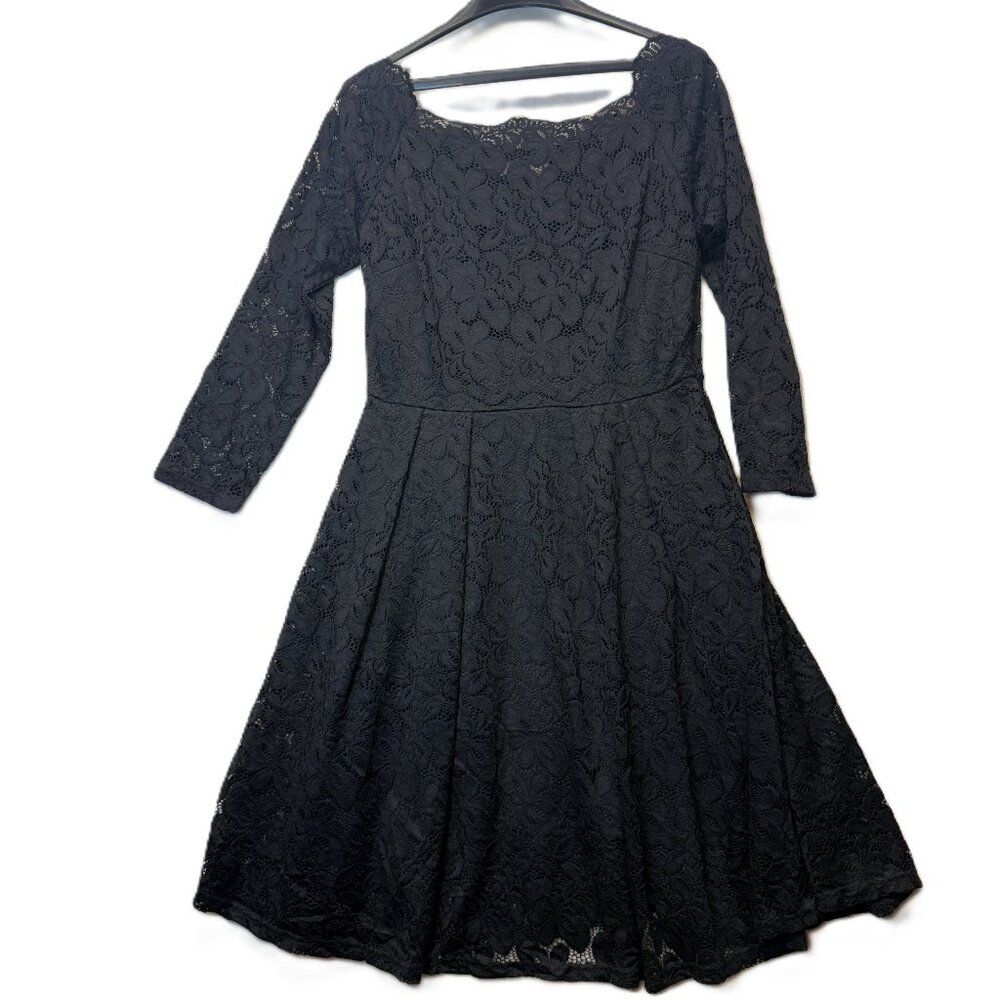 Miss May Black Lace Midi Dress XL Retro Gorgeous City Long Sleeve  Fit & Flair